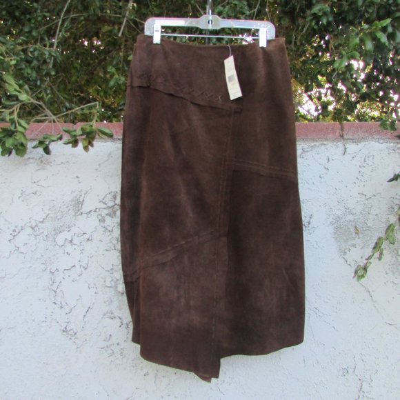 Nancy Bolen chestnut leather suede skirt 12